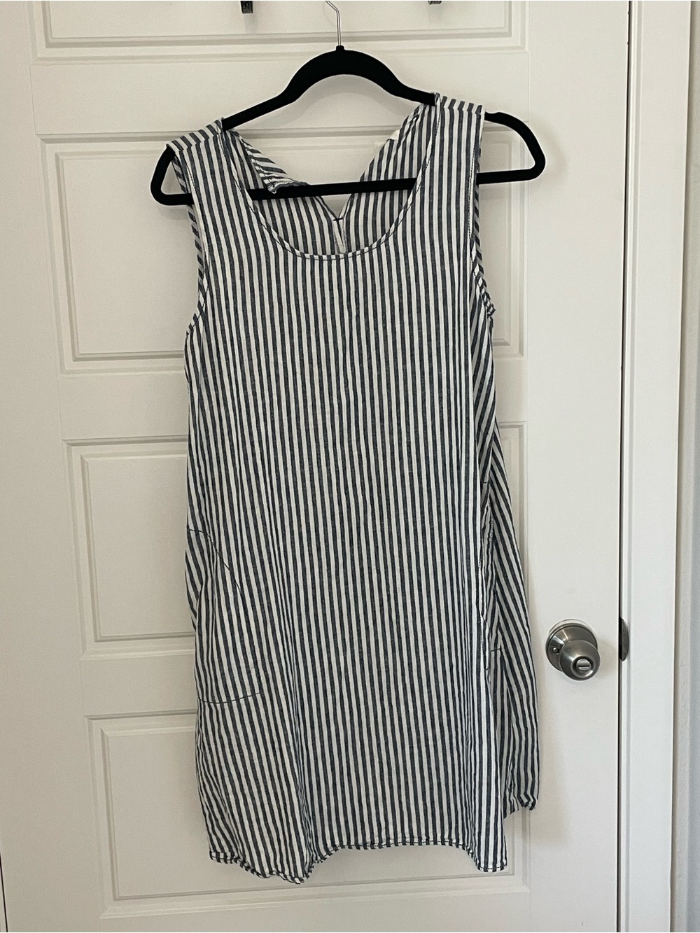 Max Studio Black and White Vertical Stripe Midi Dress